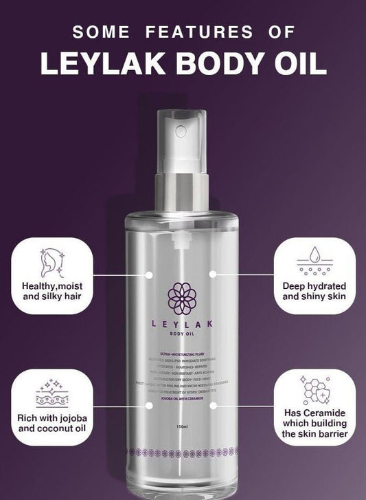 LEYLAK Moisturizing Body Oil 150ml - body oil bottle product shot - authentic body care from 2M Beauty