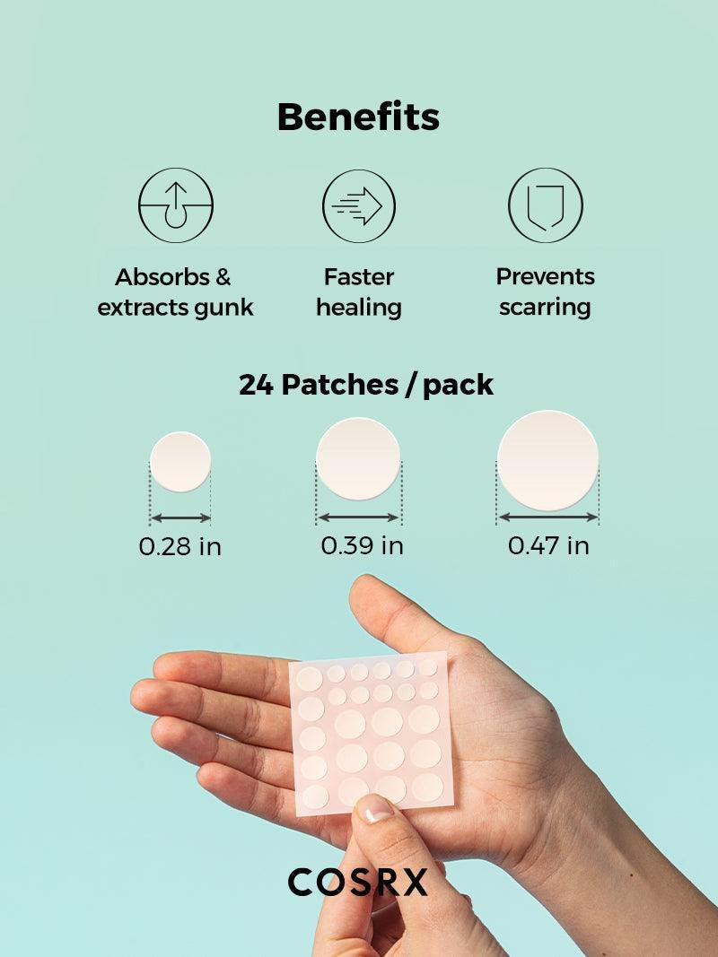COSRX Acne Pimple Master Patch 24pcs - benefits and patch sizes - Korean skincare from 2M Beauty