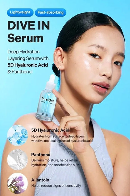 Torriden DIVE-IN Low Molecular Hyaluronic Acid Serum 50ml - 5D hyaluronic acid complex - Korean skincare from 2M Beauty