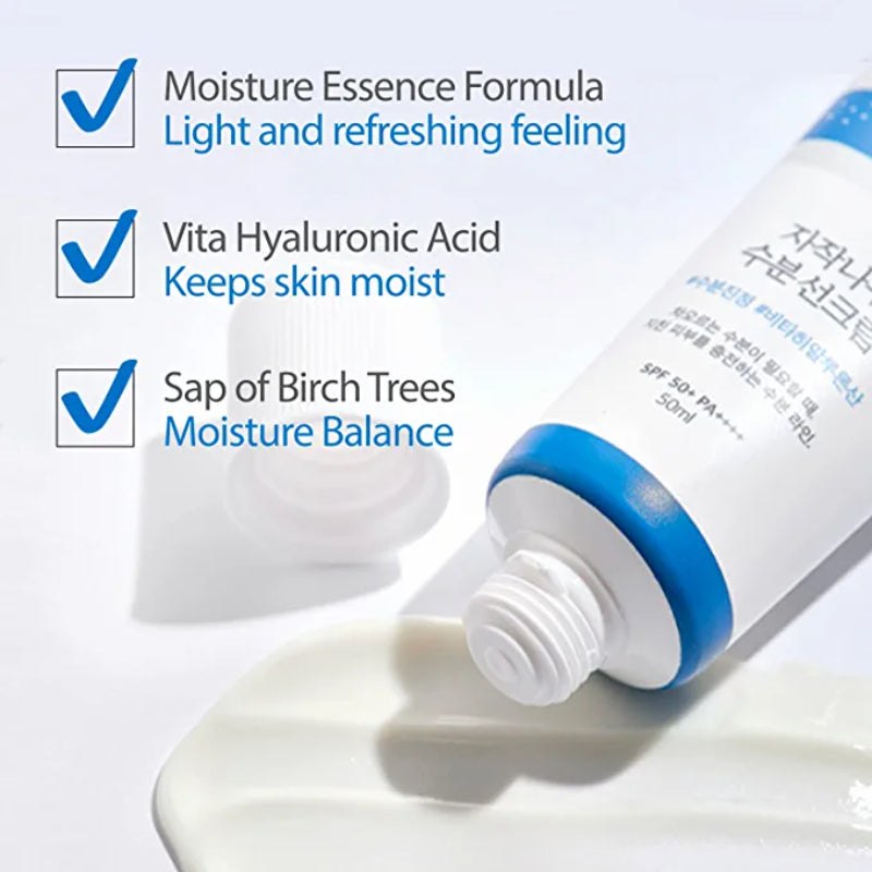 Round Lab Birch Juice Moisturizing Sun Cream SPF50+ 50ml - key benefits birch sap and hyaluronic acid - Korean skincare from 2M Beauty