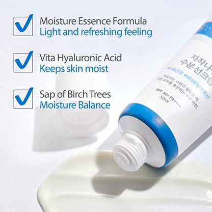 Round Lab Birch Juice Moisturizing Sun Cream SPF50+ 50ml - key benefits birch sap and hyaluronic acid - Korean skincare from 2M Beauty