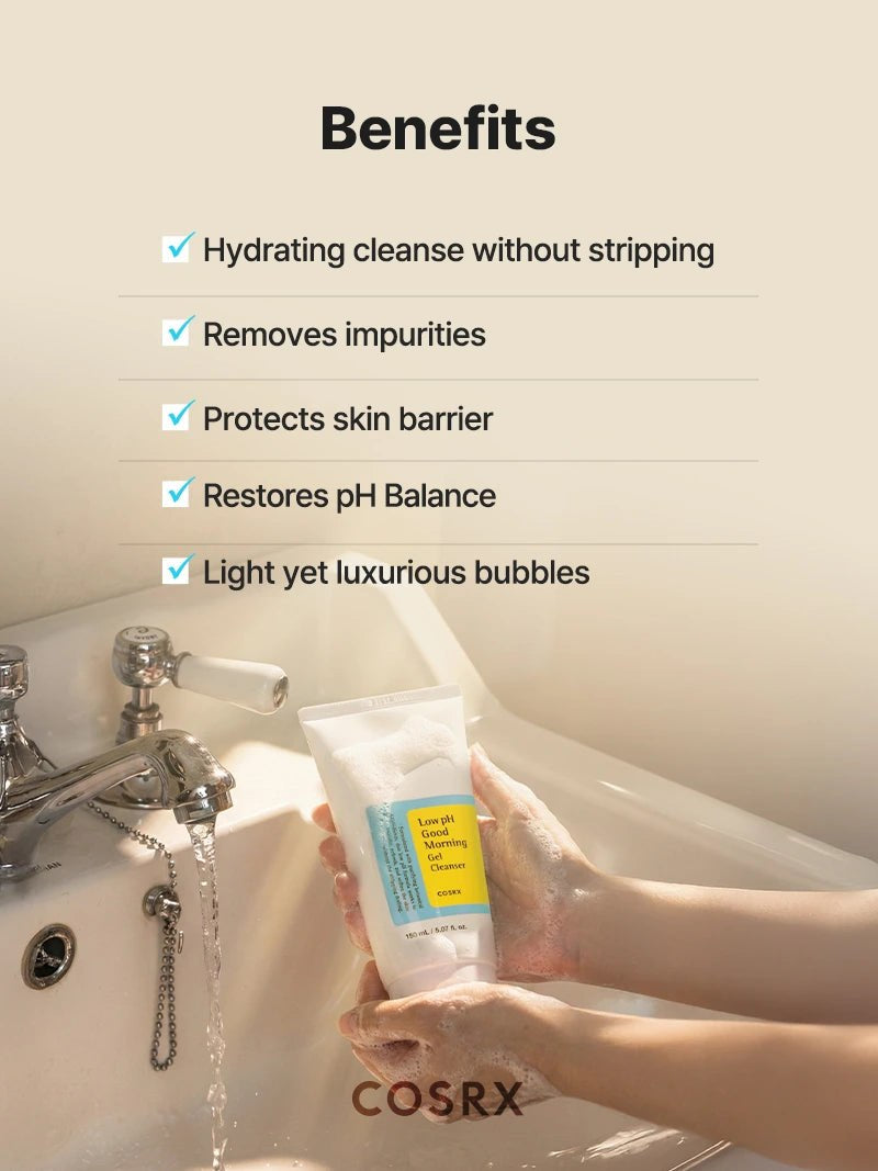 COSRX Low pH Good Morning Gel Cleanser 150ml - key benefits - Korean skincare from 2M Beauty