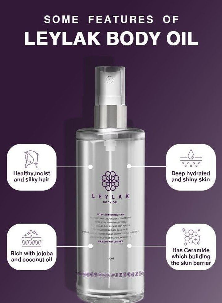 LEYLAK Moisturizing Body Oil 150ml - body oil features banner - authentic body care from 2M Beauty