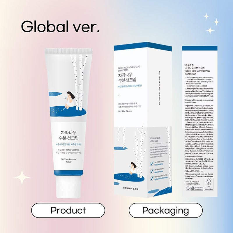 Round Lab Birch Juice Moisturizing Sun Cream SPF50+ 50ml - global version product and packaging - Korean skincare from 2M Beauty